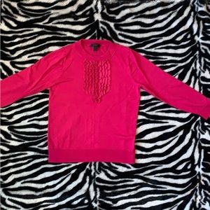 Jcrew, Sz M (fits like. S), Hot pink,ruffle 100% wool sweater